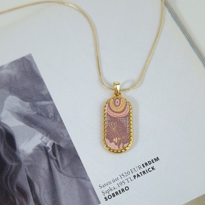 گردنبند بیضی گل رنگ نود استیل