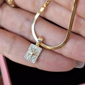 گردنبند نگین باگت زنجیر ماری استیل