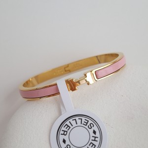دستبند هرمس قفل H صورتی پودری نیم میل مستر*
