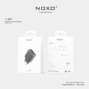 کلگی شارژر نوکسو CHN-5 | 20 وات با فناوری PD، نمایشگر دیجیتال هوشمند، شارژ سریع USB-C، مناسب آیفون و اندروید با دوشاخه EU