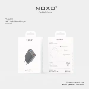 قیمت و خرید شارژر دیواری ۲۰ وات نوکسو مدل CHN-6 با ۲ پورت USB-A + USB-C، پشتیبانی PD و QC3.0 و نمایشگر دیجیتال (EU Pin)