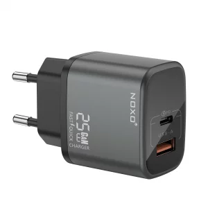 شارژر دیواری 25 وات نوکسو مدل CHN-P-1 با 2 پورت USB-C و USB-A، پشتیبانی از PD و QC3.0، فناوری GaN