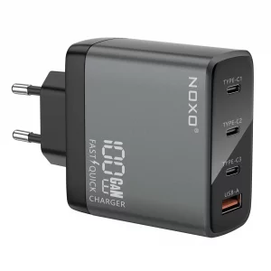 شارژر دیواری 100 وات نوکسو مدل CHN-P-3 با 4 پورت USB-C و USB-A، پشتیبانی از PD و QC3.0 (EU Pin) و فناوری GaN