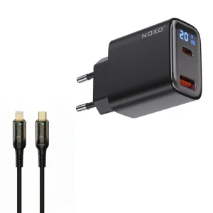 شارژر دیواری 20 وات دو پورت نوکسو مدل CHN-6 به همراه کابل تبدیل 30 وات Type-C به Lightning نوکسو مدل CN-3 طول 1.2 متر