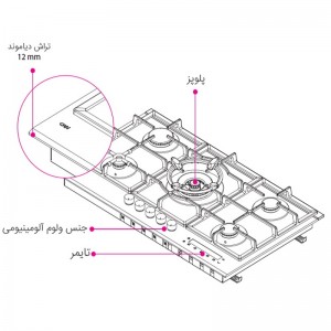 اجاق گاز صفحه ای شیشه ای کن مدل GT502