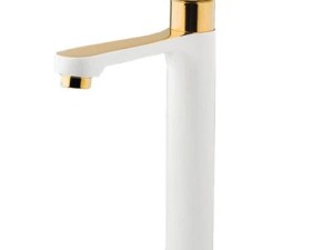 شیر روشویی پایه بلند KIG مدل لاتون شیری طلایی | عمرانیاز