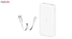 پاوربانک شیائومی مدل Redmi ظرفیت 20000 میلی آمپرساعت به همراه کابل تبدیل microUSB