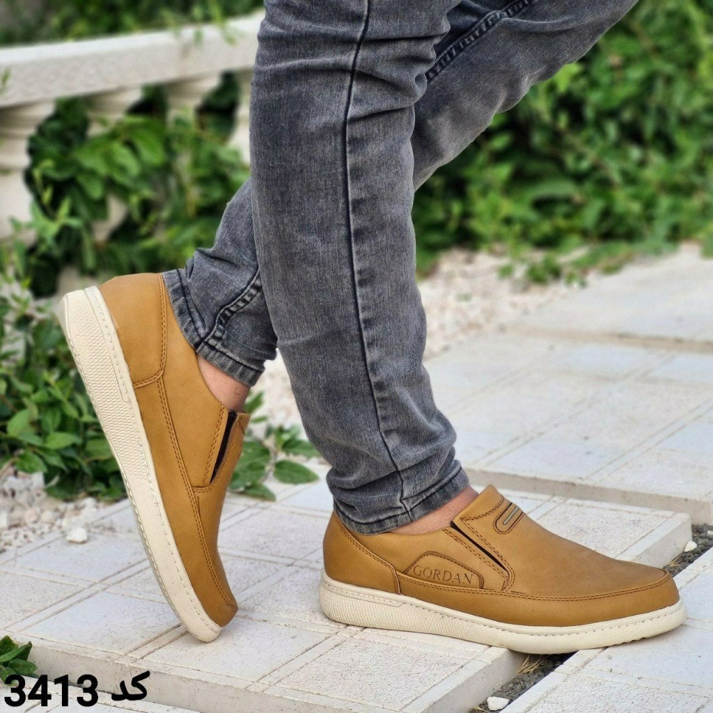 حراج کفش مجلسی و طبی مردانه پسرانه زیبا و جدید رنگ خردلی کد 3413 مناسب افراد خوش سلیقه
