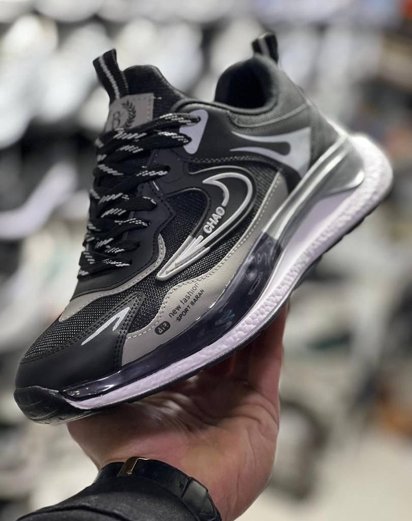 فروش شگفت انگیز  کفش  مردانه  پسرانه مدل نایک  بسیار بادوام و زیبا رنگ مشکی طوسی زیره سفید به روز