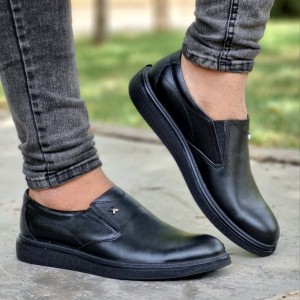 فروش فوق العاده کفش مجلسی اداری مردانه چرم طبیعی رویه ساده زیره پیوسبک رنگ مشکی خاص و زیبا با ارسال رایگان