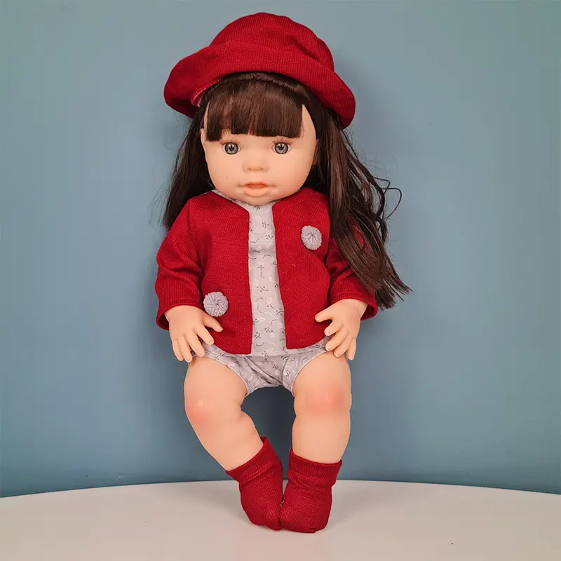 عروسک دخترانه 40 سانتیمتری لباس زرشکی FASHION CLOTH TOYS کد 899T1A