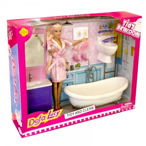 عروسک باربی دفا با وسایل حمام صورتی کد 8436