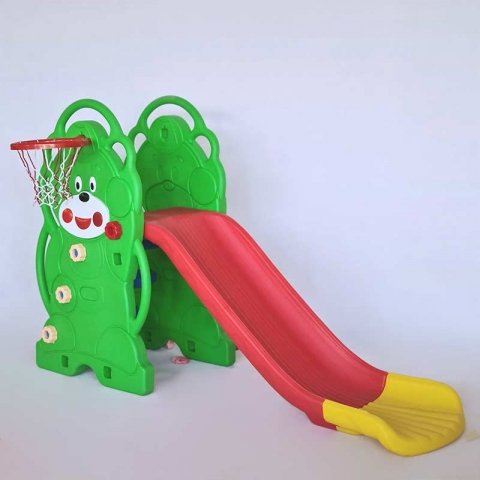 سرسره کودک 3 پله خرس سبز با حلقه بسکتبال مدل ps5120