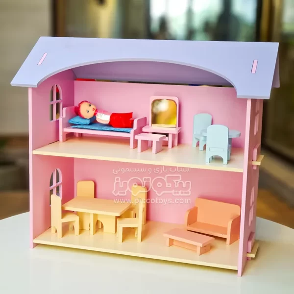 خانه عروسکی چوبی  با لوازم رنگ صورتی کد 4433459