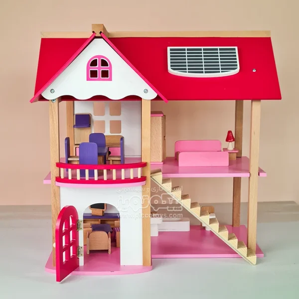 خانه عروسکی چوبی  با لوازم رنگ صورتی کد GT712