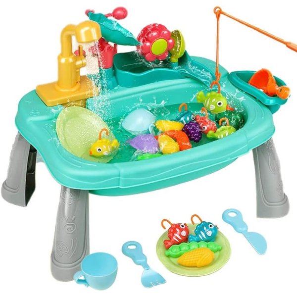 اسباب بازی سینک ظرفشویی و میز ماهیگیری رنگ سبزآبی کد P/6070/A