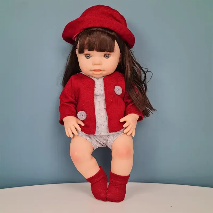 عروسک دخترانه 40 سانتیمتری لباس زرشکی FASHION CLOTH TOYS کد 899T1A