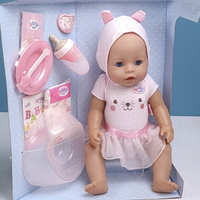عروسک دخترانه جیشی BABY BORN با لوازم دختر با پیراهن صورتی کد 916779