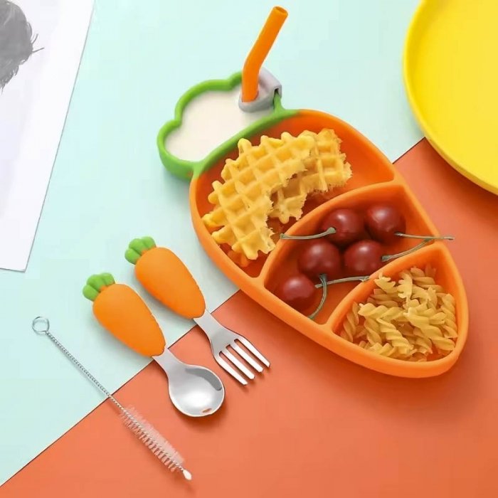 پیشبند و ظرف غذا کودک سیلیکونی کد JH8010