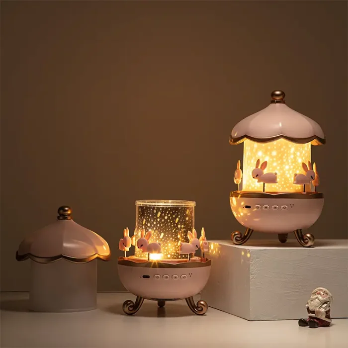 چراغ خواب کودک مدل ‎کاروسل موزیکال طرح چرخ و فلک خرگوش کد WHE11