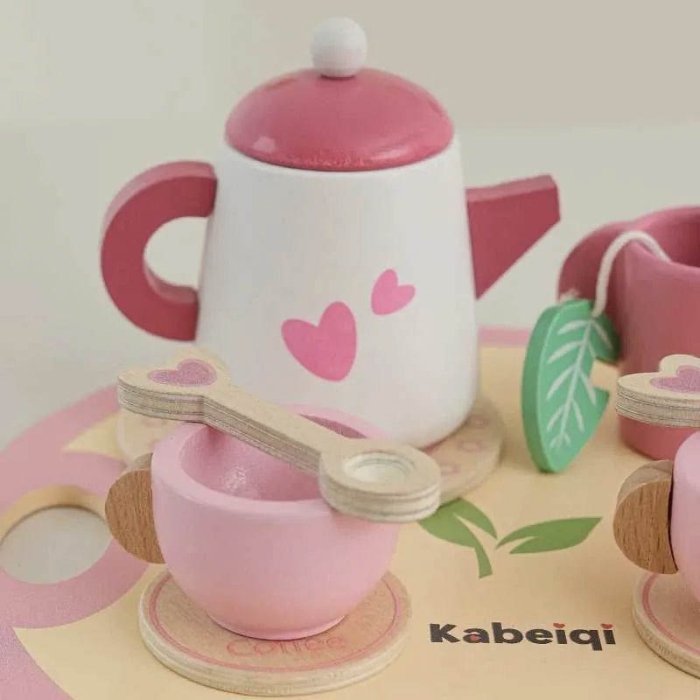 اسباب بازی ست چای خوری چوبی 18 تکه صورتی کد TB2324100258