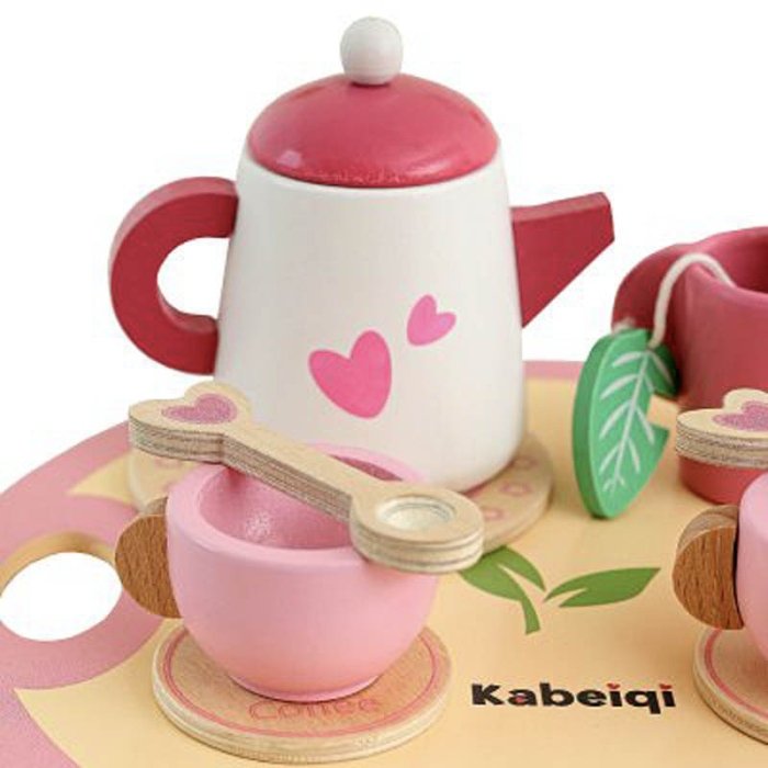 اسباب بازی ست چای خوری چوبی 18 تکه صورتی کد TB2324100258
