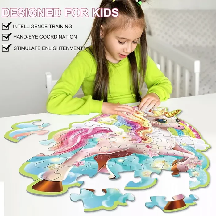 پازل کودک 45 تکه مدل یونیکورن GLITTER PUZZLE رنگین کمان کد 88949