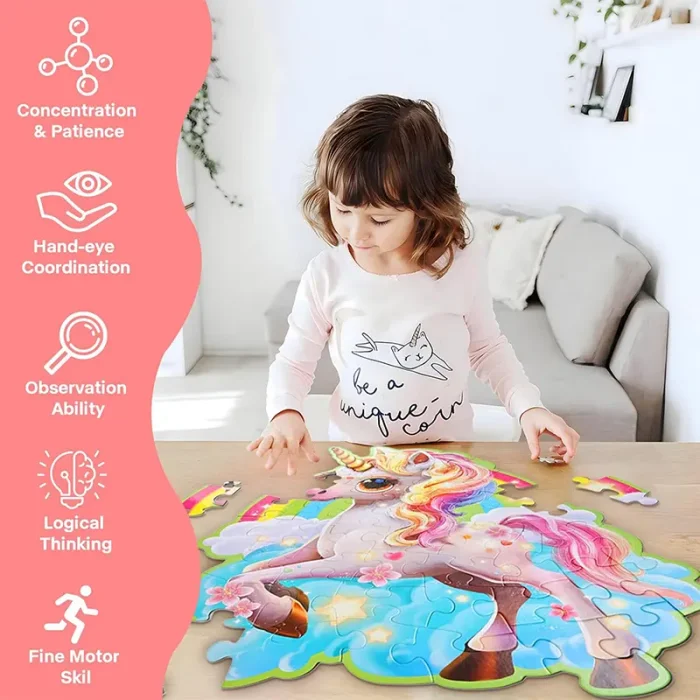 پازل کودک 45 تکه مدل یونیکورن GLITTER PUZZLE رنگین کمان کد 88949