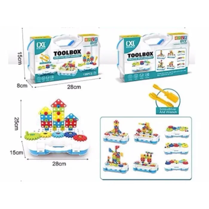 اسباب بازی پک پیچ و مهره پازلی 138 تکه چمدانی کد CXL20073B