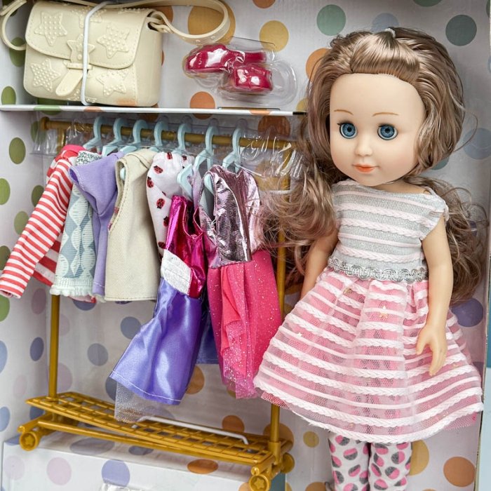 عروسک دخترانه با ست پیراهن رنگ نقره ی صورتی کد W3220071
