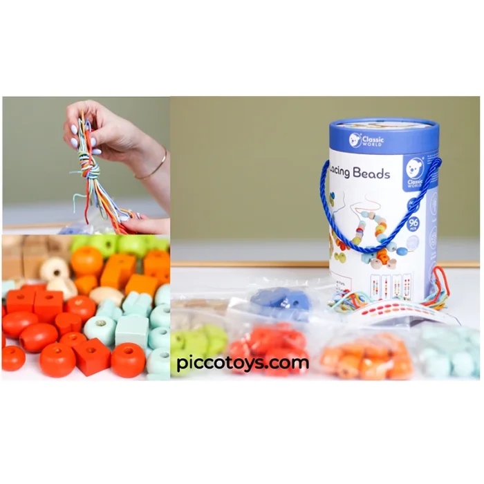 اسباب بازی چوبی نخ و مهره کلاسیک ورلد classic world Lacing Beads کد 53818