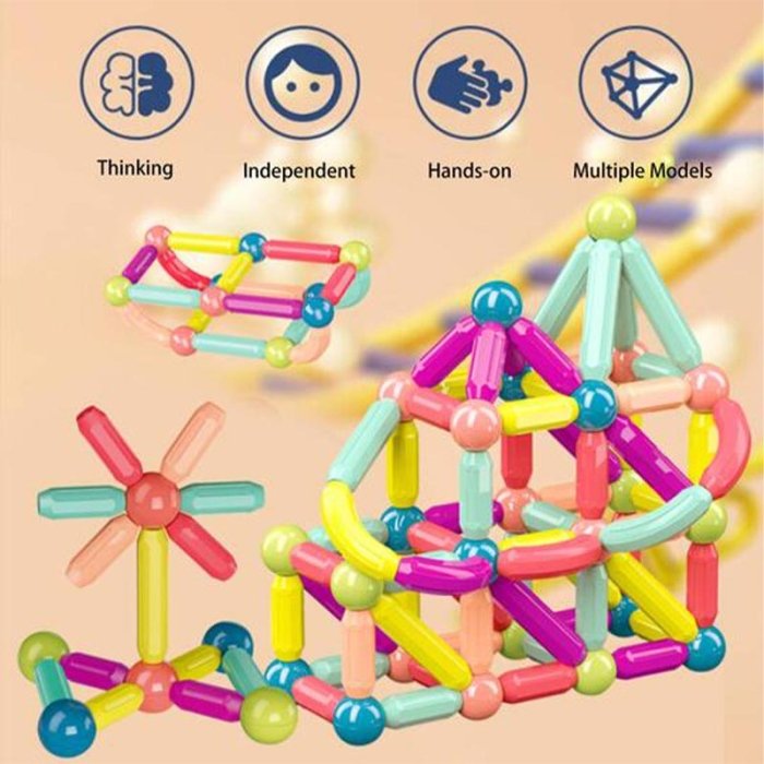 اسباب بازی ساختنی مگنتی مدل میله و مهره 64 تکه اقتصادی کد P/H05/A