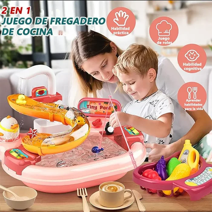 اسباب بازی میز ماهیگیری و سرسره اردک صورتی کد 12034