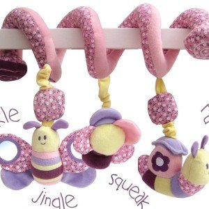 آویز تخت و کریر موزیکال نوزاد طرح پروانه و حلزون صورتی کد little bird 3028