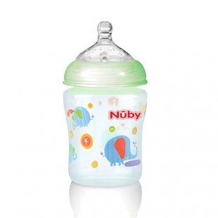 شیشه شیر سبز  180 میل با طلق پلاستیکی سفری  nuby 92466