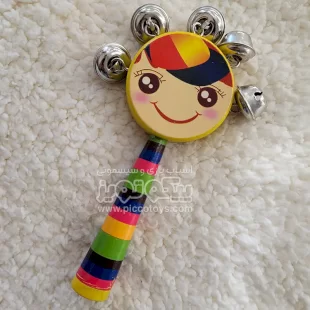 اسباب بازی چوبی جغجغه کودک زنگ زرد دخترانه مدل P/7790/M