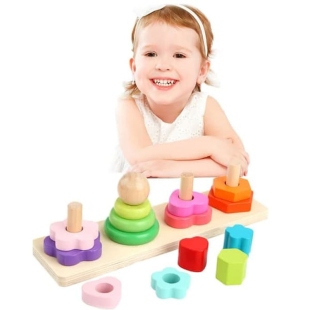 اسباب بازی چوبی برج هوش مونته سوری 4 ستون کد JHTOY603
