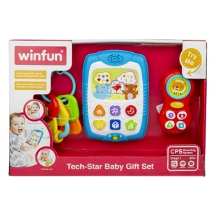 ست اسباب بازی نوزاد تبلت و دندانگیر موزیکال طرح موبایل و کلید winfun  مدل 003024