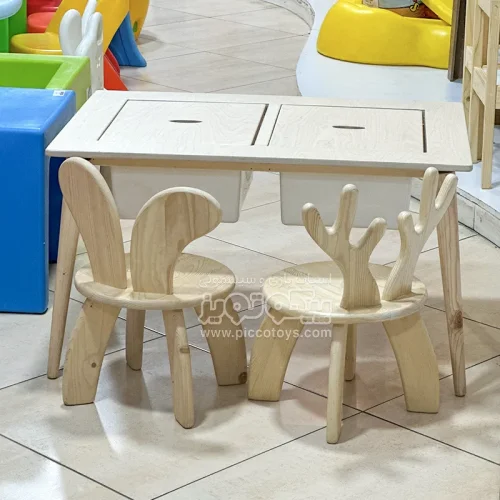 میز کودک چوبی با دو باکس بزرگ سفید