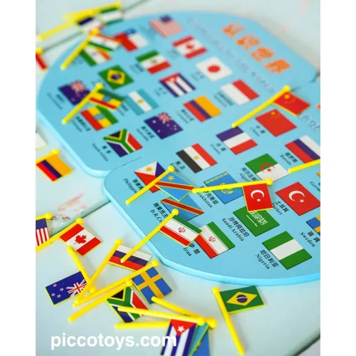 خرید پازل چوبی کودک نقشه جهان با پرچم