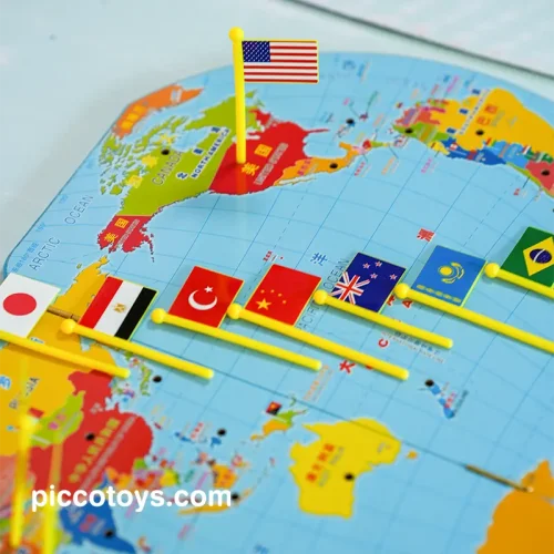 قیمت پازل چوبی کودک نقشه جهان با پرچم