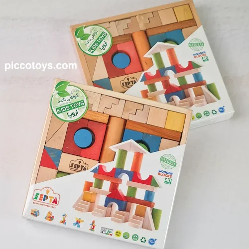 اسباب بازی چوبی بلوک های رنگی 40 تکه با جعبه چوبی مدل 0023
