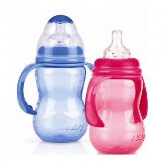 طلق 300ml  سبز دسته دار ضد چکه nuby 1095