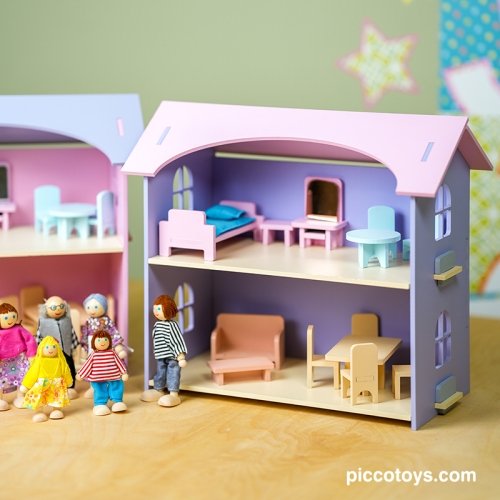 خانه عروسکی چوبی  با لوازم رنگ صورتی کد 4433459