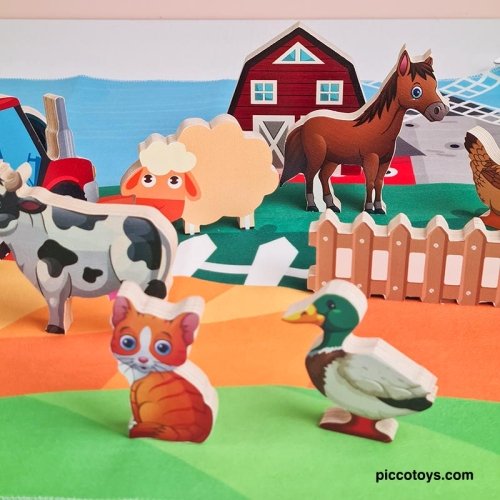 اسباب بازی چوبی مزرعه حیوانات با صفحه بازی پارچه ای2 مدل 4520471