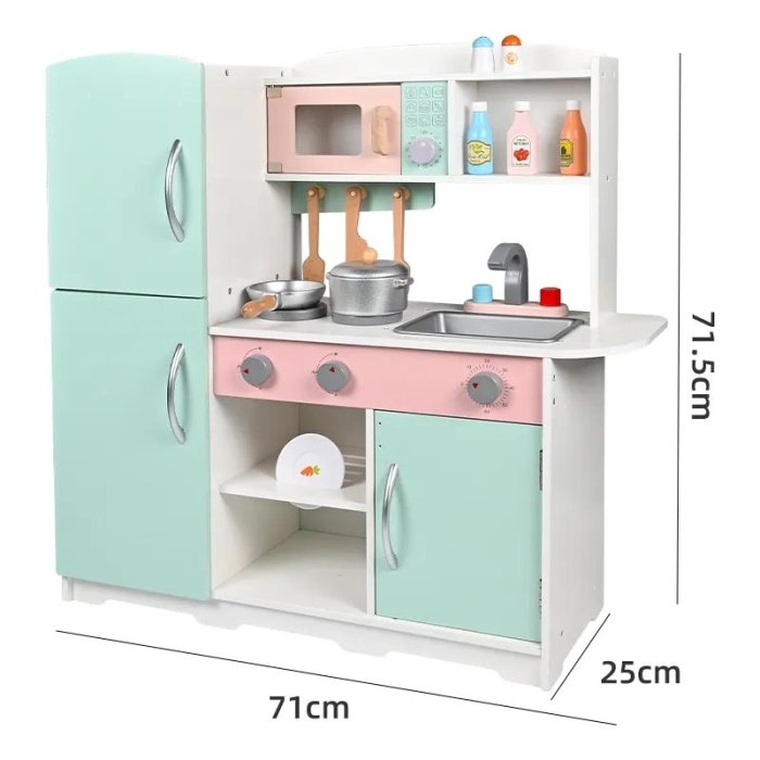 آشپزخانه کودک چوبی به همراه یخچال رنگ سبزآبی کد MMM936