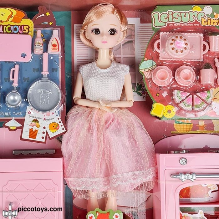 عروسک دخترانه با لوازم آشپزخانه کد 6648