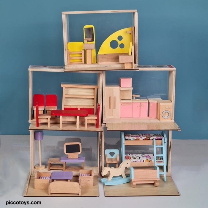 اسباب بازی چوبی ست وسایل خانه عروسکی مدل اتاق نشیمن کد 4266604