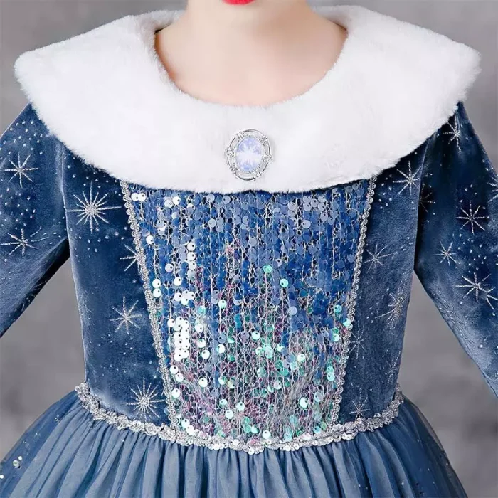 لباس پرنسس السا به همراه اکسسوری کامل یقه خزدار کد 111166NEW