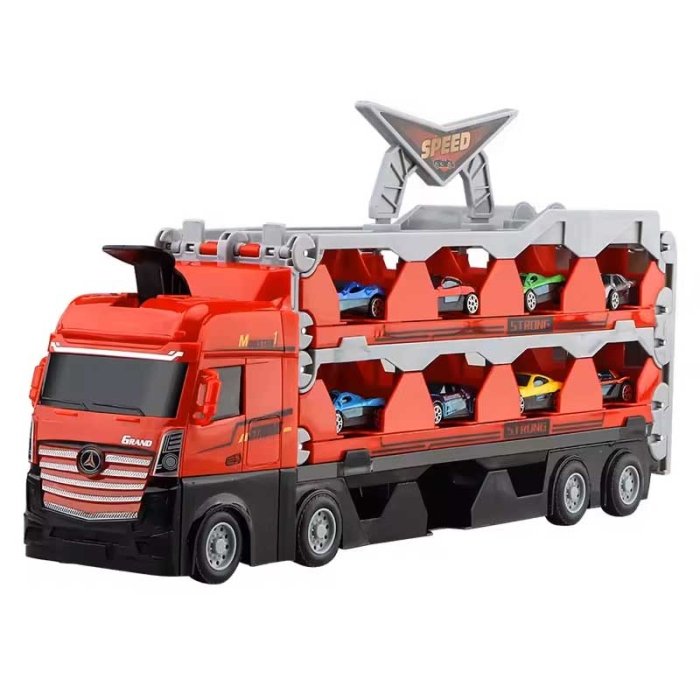 اسباب بازی کامیون حمل ماشین مسابقه رنگ قرمز کد D663T201